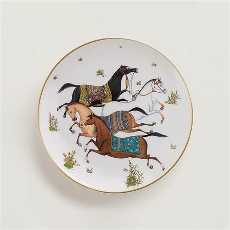 hermes porcelain cheval d'orient cake stand|HERMES Porcelain Cheval D'Orient Dessert Plate.